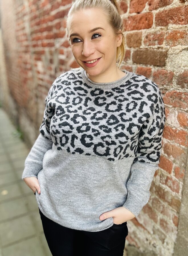 CARJADE ANIMAL L/S O-NECK KNT NOOS Light Grey Mela/Dark Grey