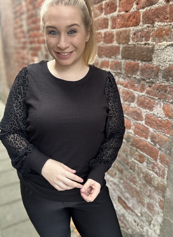 CARVELENA L/S O-NECK BLOUSE JRS Black