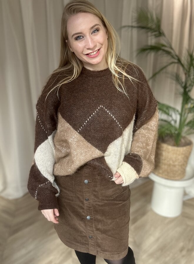 CARNOEME JQ LS LIFE O-NECK KNT Chestnut/Cacoa Crém