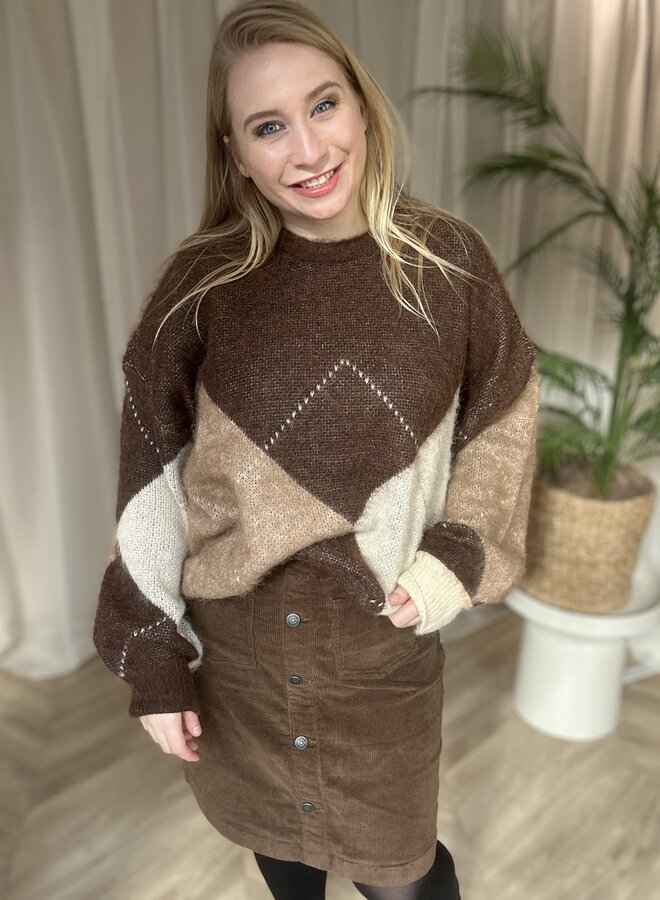 CARNOEME JQ LS LIFE O-NECK KNT Chestnut/Cacoa Crém