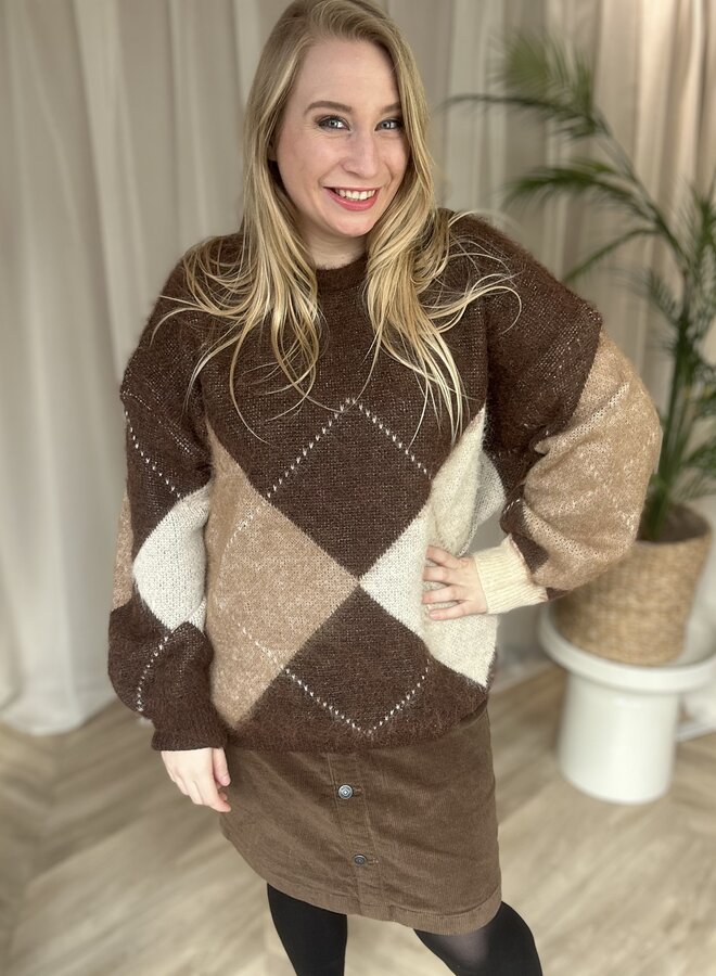 CARNOEME JQ LS LIFE O-NECK KNT Chestnut/Cacoa Crém