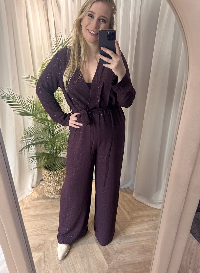 CARJOSEE METTA LIFE L/S JUMPSUIT WVN Winetasting/SILVER FOI
