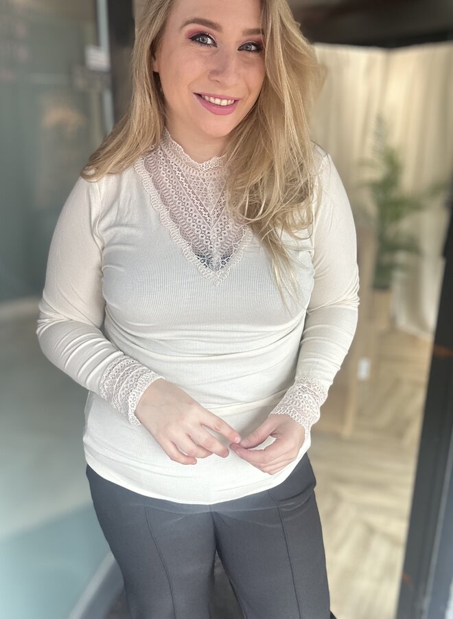 CARTILDE RIB LACE L/S TOP JRS Birch