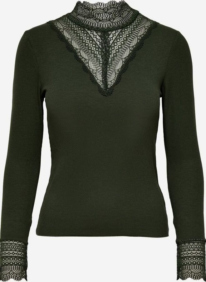 CARTILDE RIB LACE L/S TOP JRS Rosin