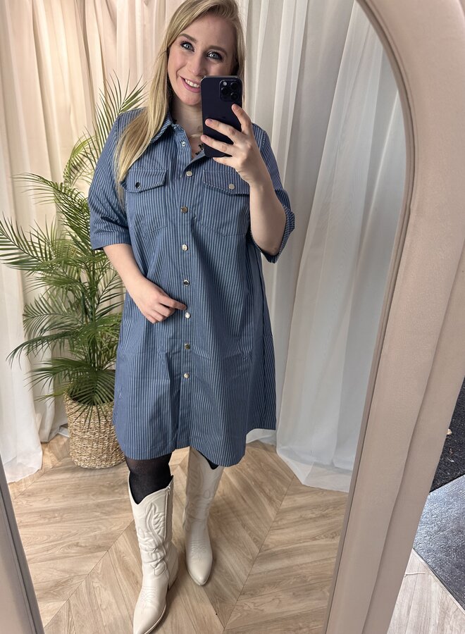 CARLOLAH SS STRIPE KNEE DRESS WVN