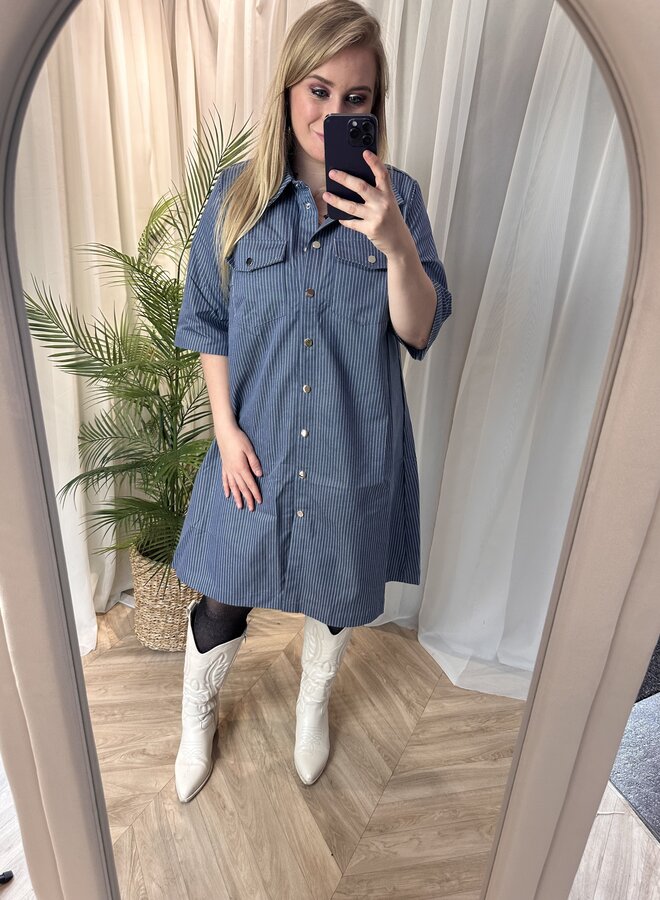 CARLOLAH SS STRIPE KNEE DRESS WVN