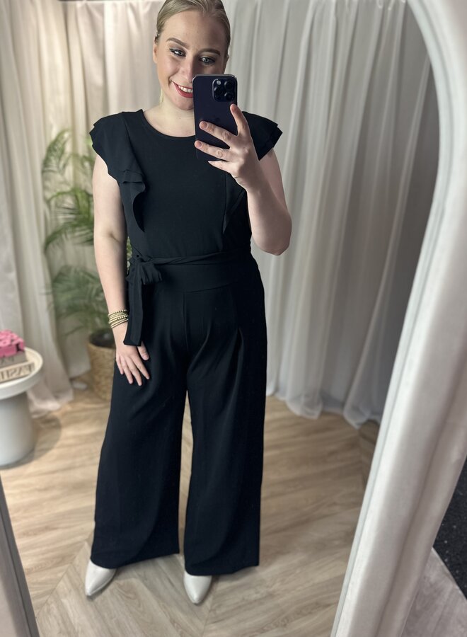 CARSTINNA S/L FRILL WIDE LEG JUMPSUIT BLACK