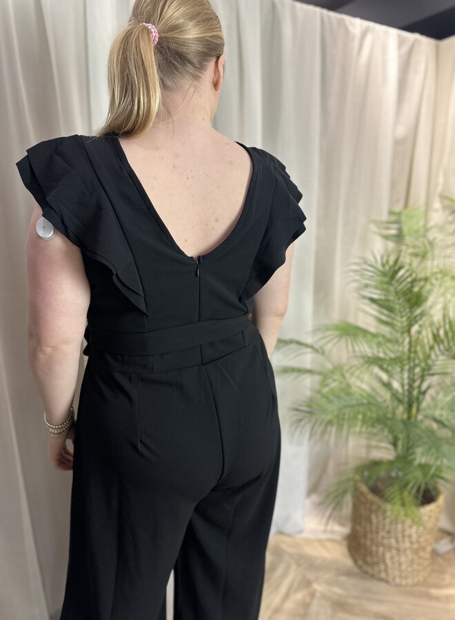 CARSTINNA S/L FRILL WIDE LEG JUMPSUIT BLACK