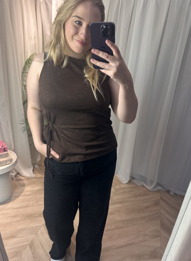 CARALYSA S/L BOATNECK GLITTER TOP JRS Black Coffee_Glitter