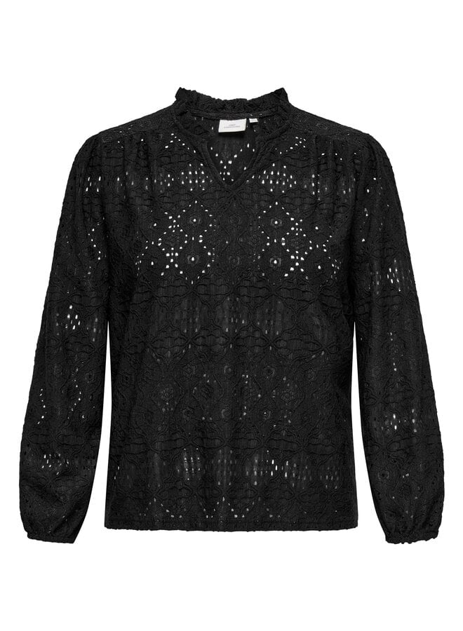 CARLUZIA L/S V-NECK BLOUSE JRS Black