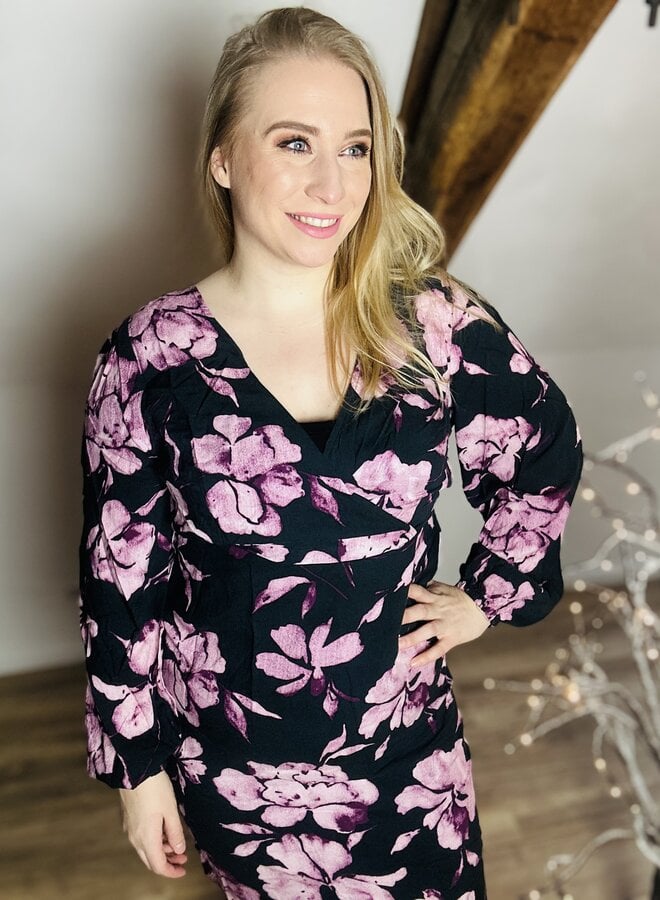 CARLINKA LIFE LS V-NECK BLK DRESS AOP