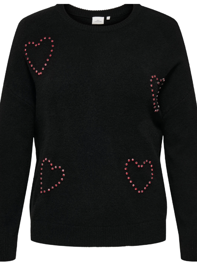 CARDAISY LS O-NECK BLING EX KNT Black/Red Rhines