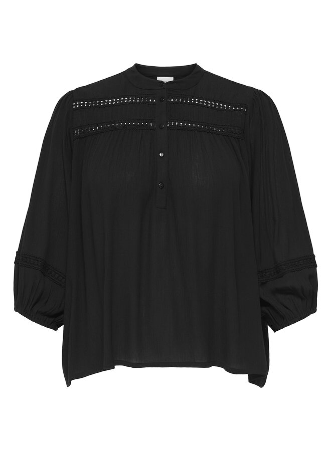 CARZIA LIFE 3/4 O-NECK TOP WVN Black