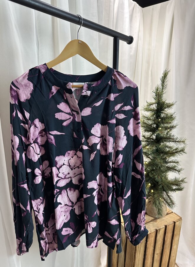 CARLINKA LIFE 3/4 O-NECK TOP AOP Black/FLORAL