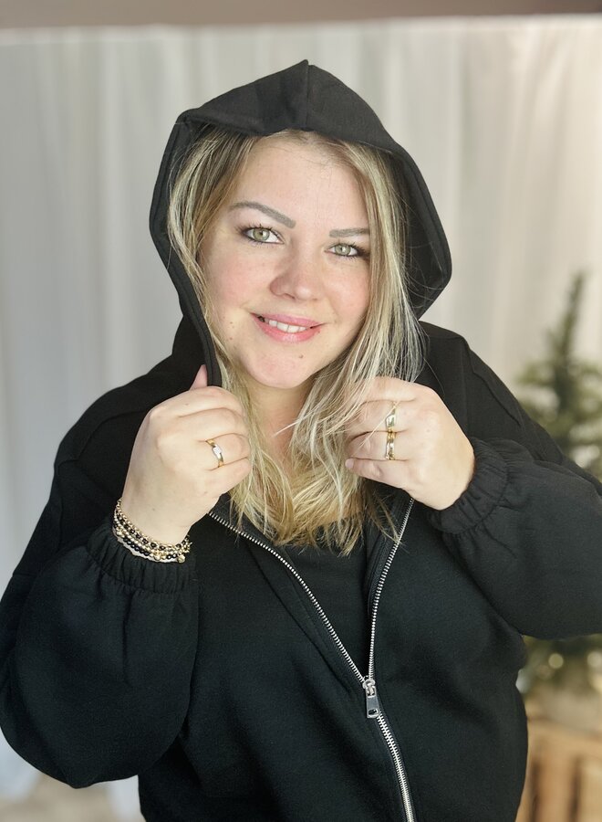 CARSCARLETT LS ELASTIC ZIP HOOD SWT NOOS Black