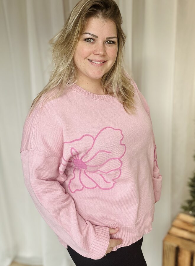 CARPETRTA LS FLOWER EMB O-NECK CC KNT Romance Rose/Wild Orchi