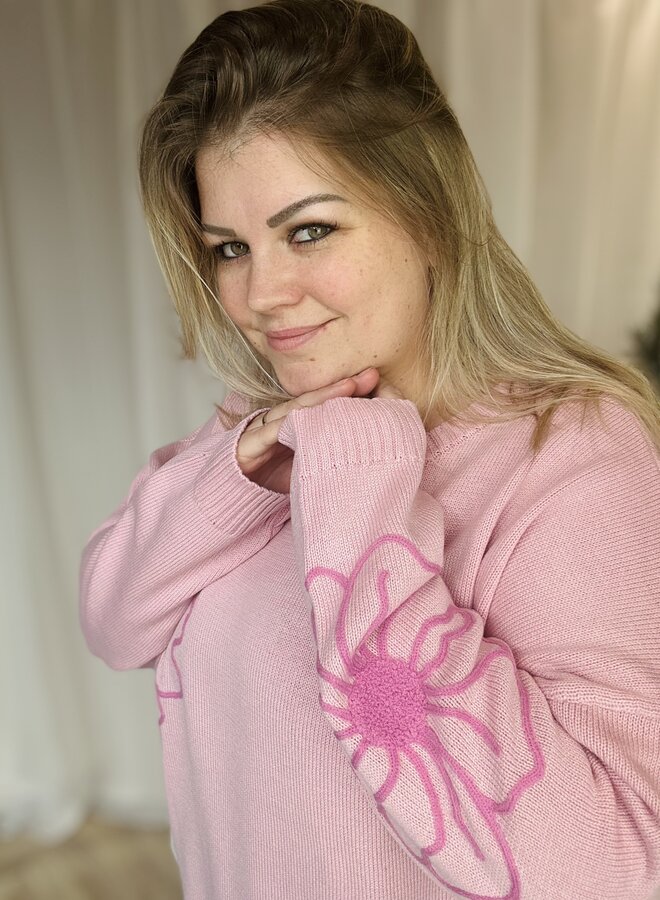 CARPETRTA LS FLOWER EMB O-NECK CC KNT Romance Rose/Wild Orchi