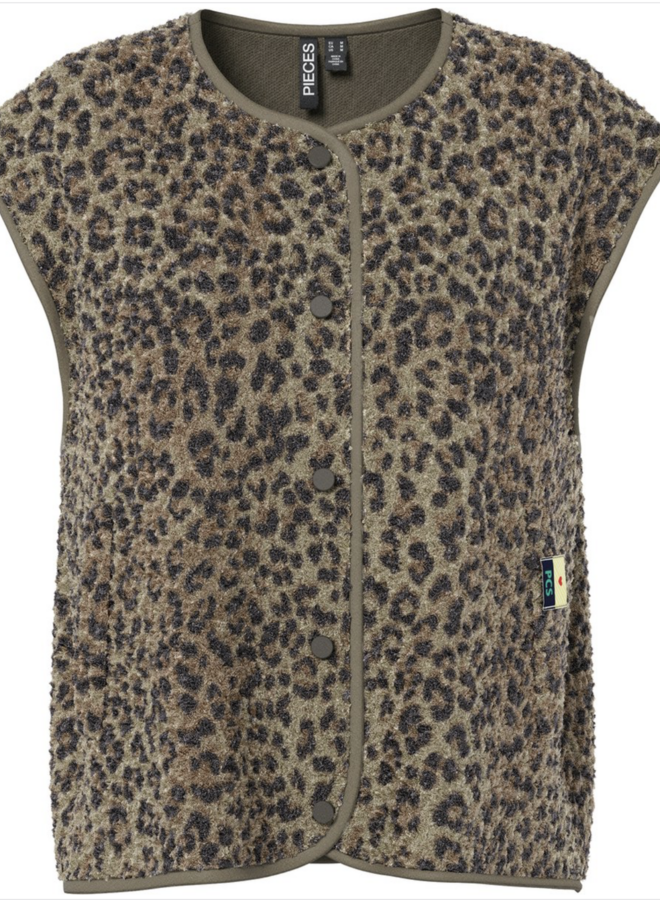 PCKATTY TEDDY VEST BC QX Tannin/Leopard