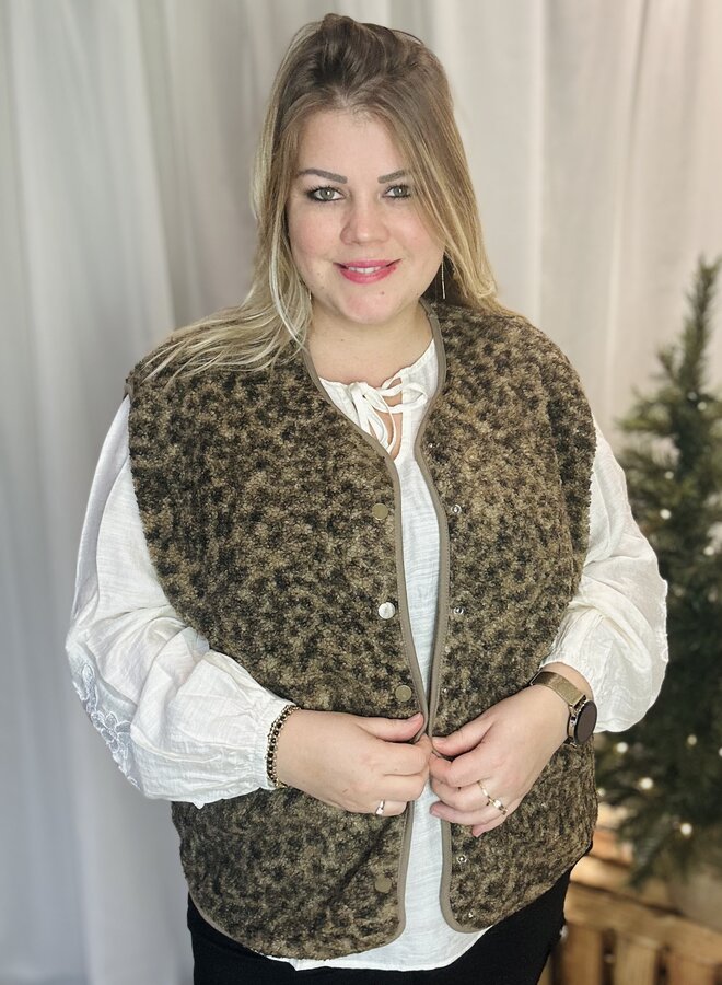 PCKATTY TEDDY VEST BC QX Tannin/Leopard