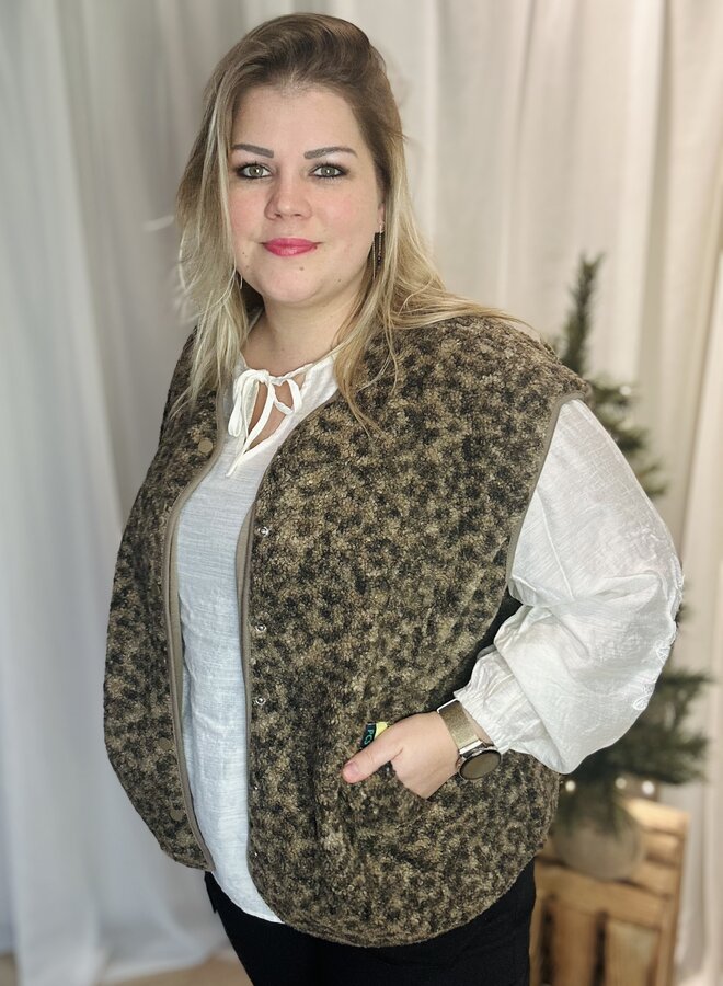 PCKATTY TEDDY VEST BC QX Tannin/Leopard
