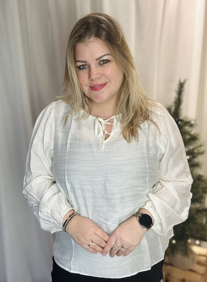 CARLANNE LS EMB TOP WVN Sandshell