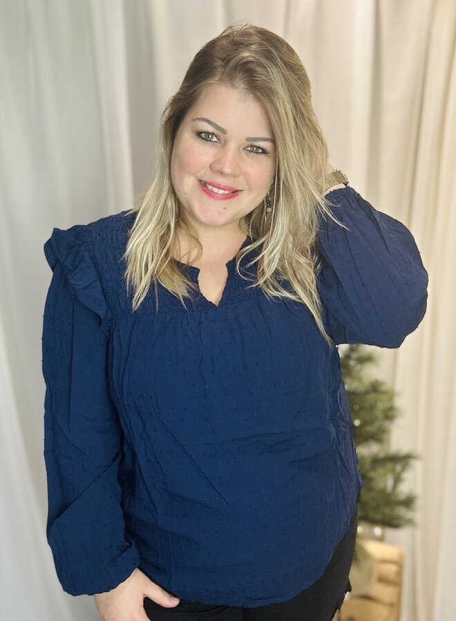 CARLIDA LS V-NECK SMOCK TOP WVN Naval Academy