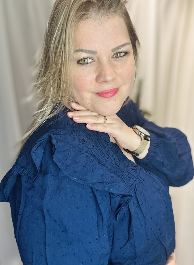 CARLIDA LS V-NECK SMOCK TOP WVN Naval Academy