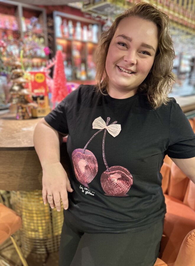 CARKITA LIFE SS O-NECK JEANS TEE JRS Black/ CHERRY BOW