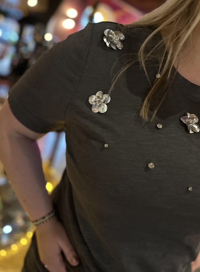 CARKITA LIFE SS O-NECK JEANS TEE JRS Magnet/SEQUIN FLO