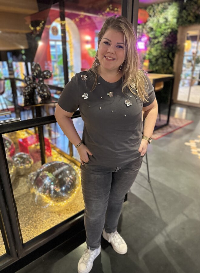 CARKITA LIFE SS O-NECK JEANS TEE JRS Magnet/SEQUIN FLO