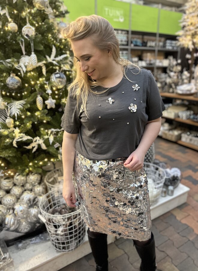 CARKITA LIFE SS O-NECK JEANS TEE JRS Magnet/SEQUIN FLO