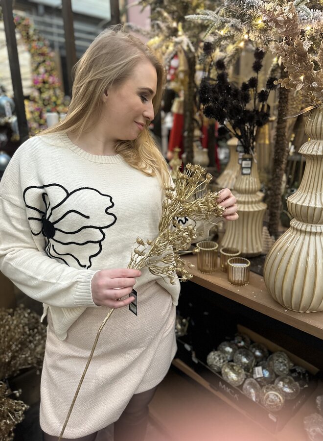 CARPETRA LS FLOWER EMB O-NECK CC KNT Birch/Black