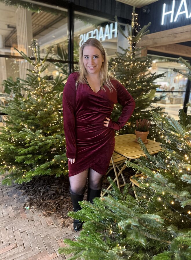 CARDAIZA L/S WRAP DRAPE KNEE DRESS Burgundy