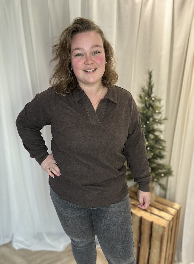 CARGRETCHEN LS POLOCOLLAR BLOUSE JRS Chocolate Marti/Melange