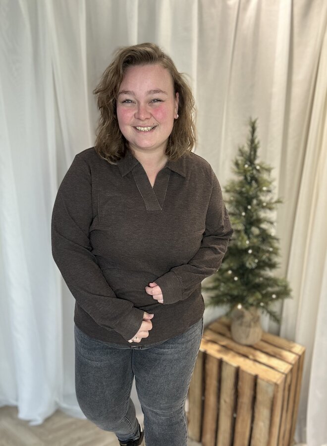 CARGRETCHEN LS POLOCOLLAR BLOUSE JRS Chocolate Marti/Melange