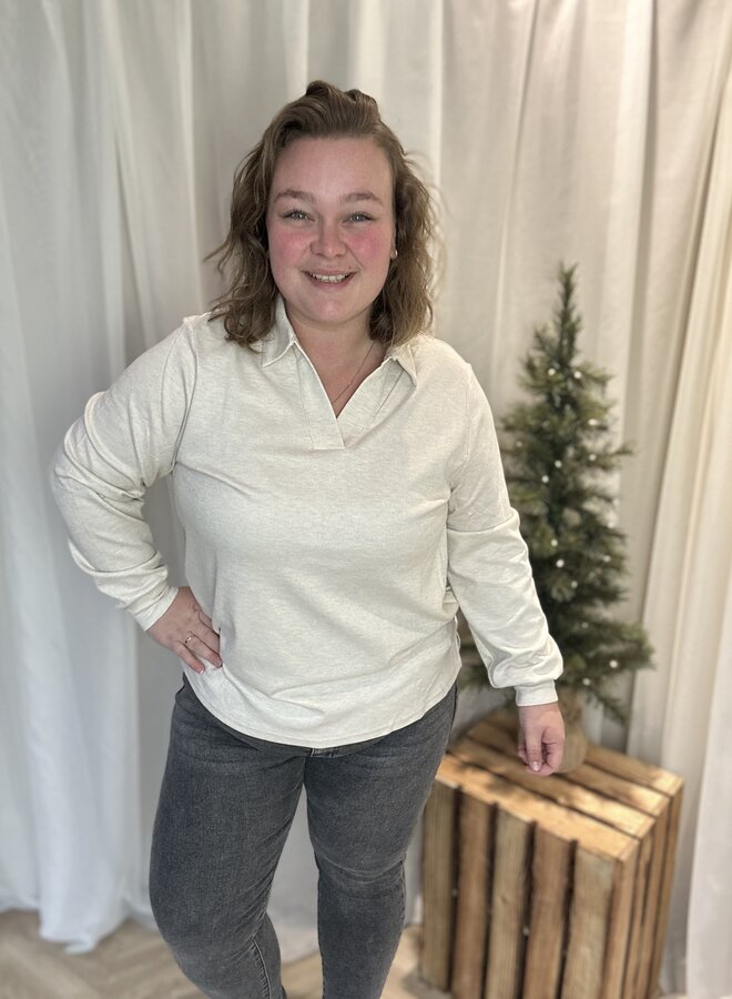 CARGRETCHEN LS POLOCOLLAR BLOUSE JRS Birch/Melange