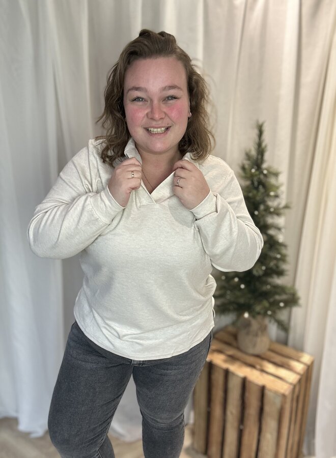 CARGRETCHEN LS POLOCOLLAR BLOUSE JRS Birch/Melange