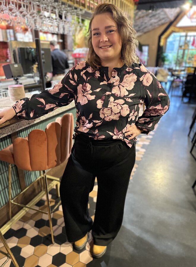 CARLINKA LIFE 3/4 O-NECK TOP AOP Black/FLORAL