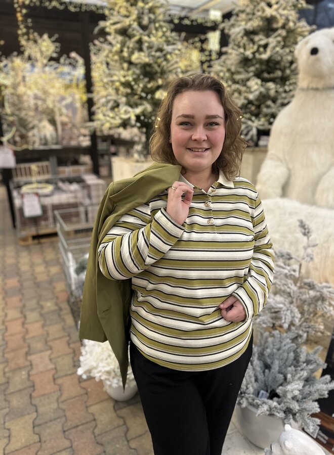 CARGLOBE L/S POLO O-NECK BLOUSE JRS Cloud Dancer/PEAT MOSS