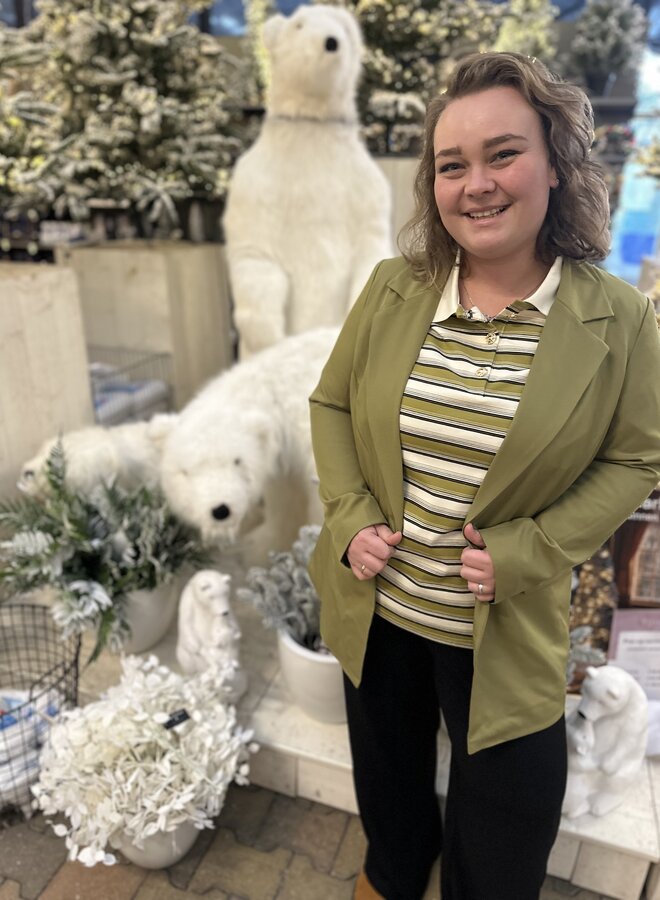 CARGLOBE L/S POLO O-NECK BLOUSE JRS Cloud Dancer/PEAT MOSS