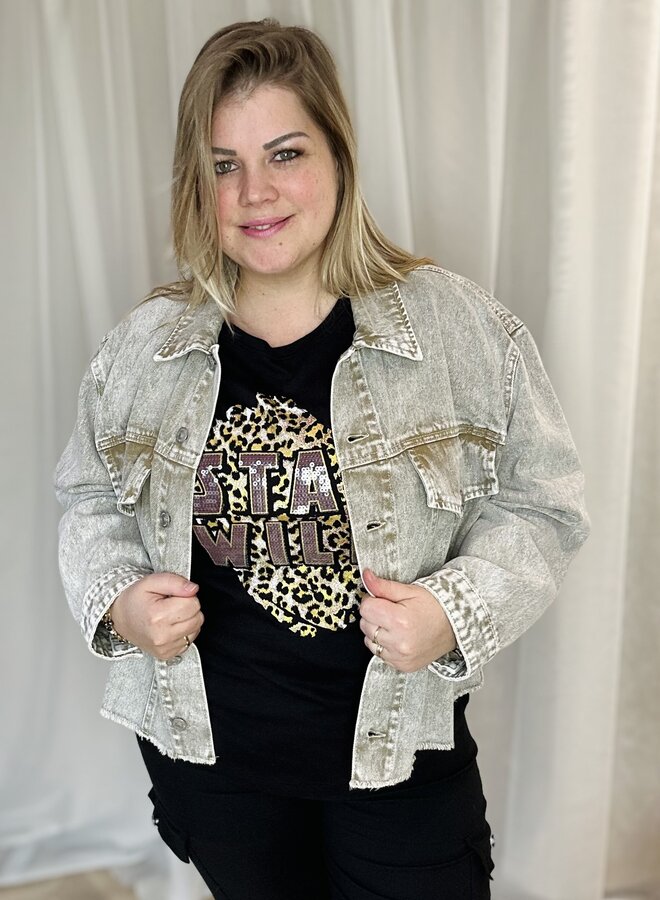 PCFAY CROPPED DENIM JACKET QX SANDSHELL