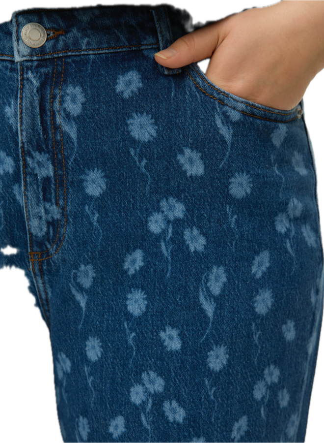 VMCTESSA HR WIDE FLOWER DENIM JEANS CUR Medium Blue Denim/FLOWER