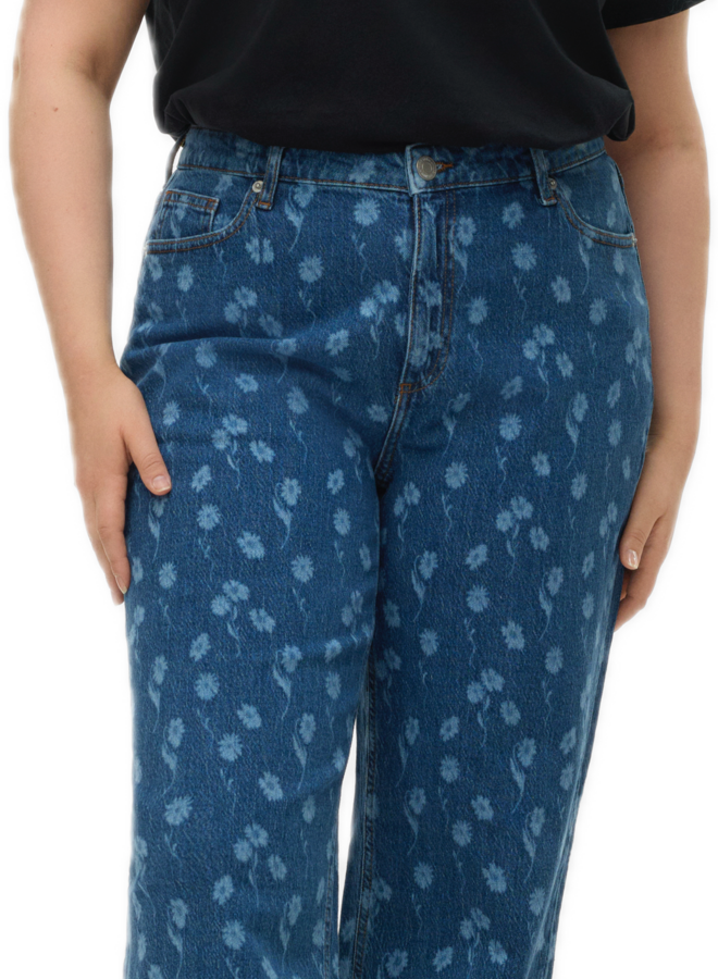 VMCTESSA HR WIDE FLOWER DENIM JEANS CUR Medium Blue Denim/FLOWER