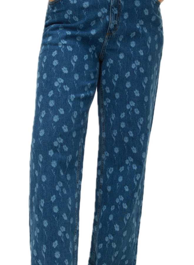 VMCTESSA HR WIDE FLOWER DENIM JEANS CUR Medium Blue Denim/FLOWER