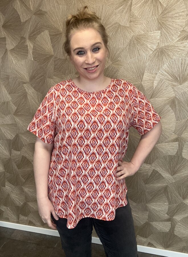 CARVICA S/S TOP WVN NOOS Equestrian Red WARM TILES