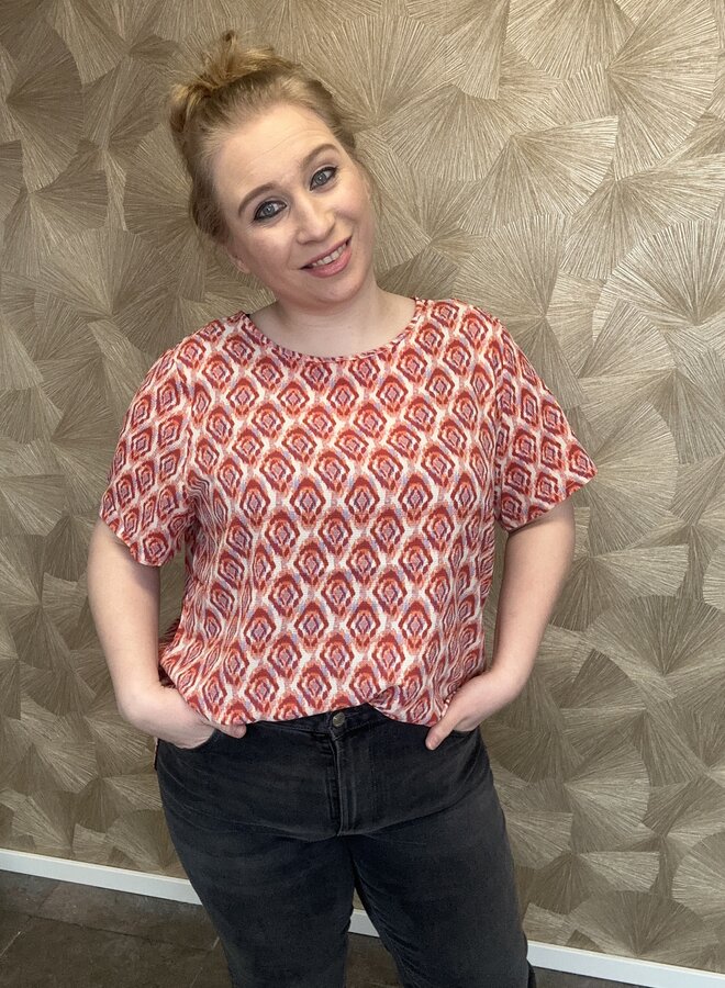 CARVICA S/S TOP WVN NOOS Equestrian Red WARM TILES