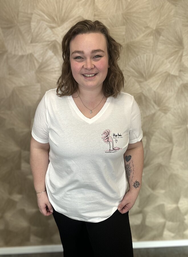 CARBEA LIFE SS V-NECK TEE Cloud Dancer/High heel