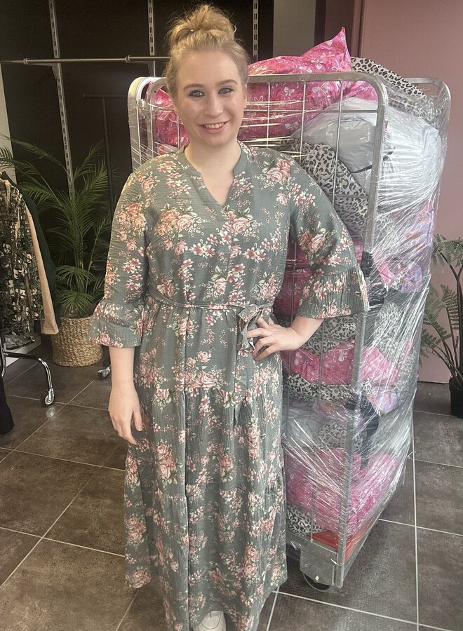 VMCVERA 3/4 MAXI DRESS WVN CUR Laurel Wreath/Bina Rose