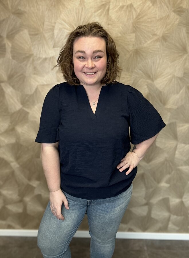 CARNOEMI LIFE 2/4 V-NECK BLOUSE WVN Sky Captain