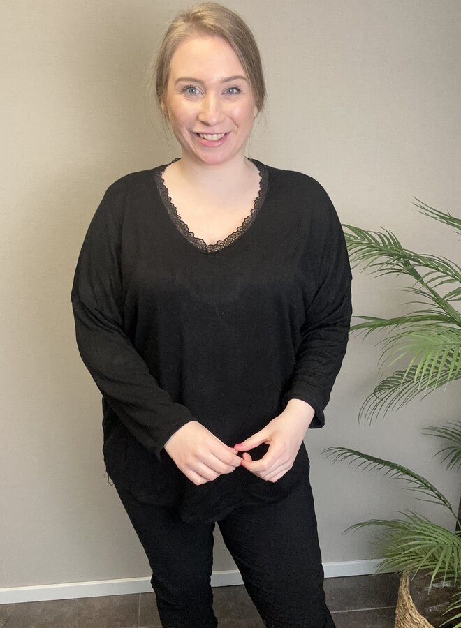 Shirt met kanten hals Hester